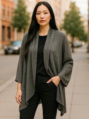 STUDIO 1886 Gray Lace Cut Out Shawl Collar Cardigan Ladies L 12 – 14